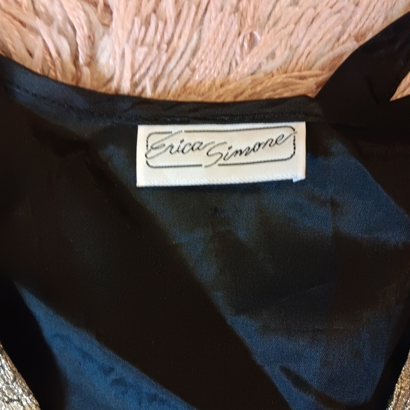 Vintage 90s Plus Size Erica Simone Gold And Black Floral Brocade Vest 2X - Picture 5 of 5